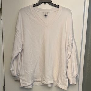 Cabi White Terry V-neck Sweater